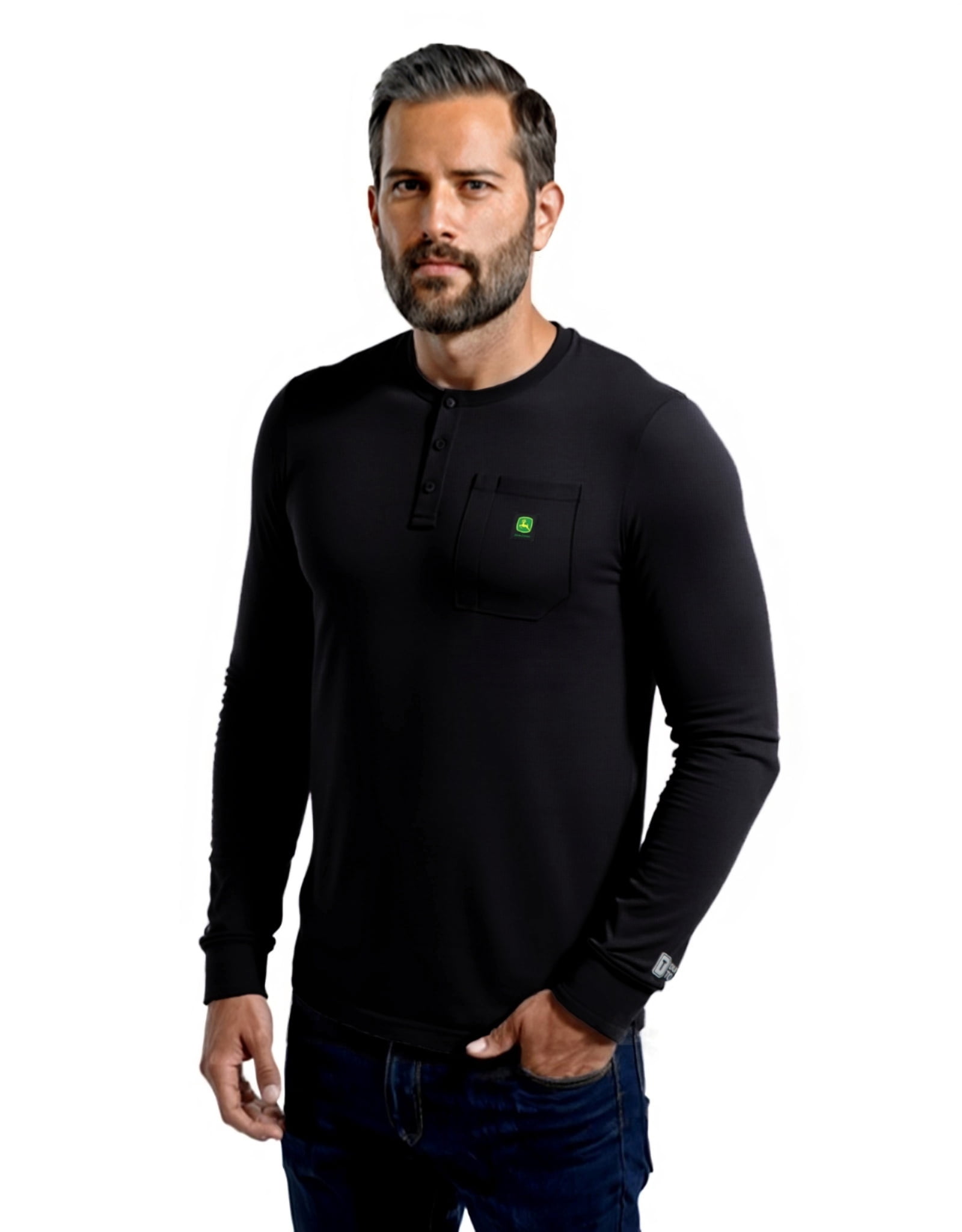 John Deere Men's Warmth Shield Long Sleeve Thermal Pocket Henley Shirt JD