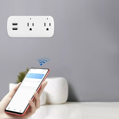 

Smart Plug WiFi Outlet with Remote Control & Timer Function Work with Alexa & Google Assitant 16A Smart Socket 2 Outlets No Hub Required 2.4G Wi-Fi On-ly