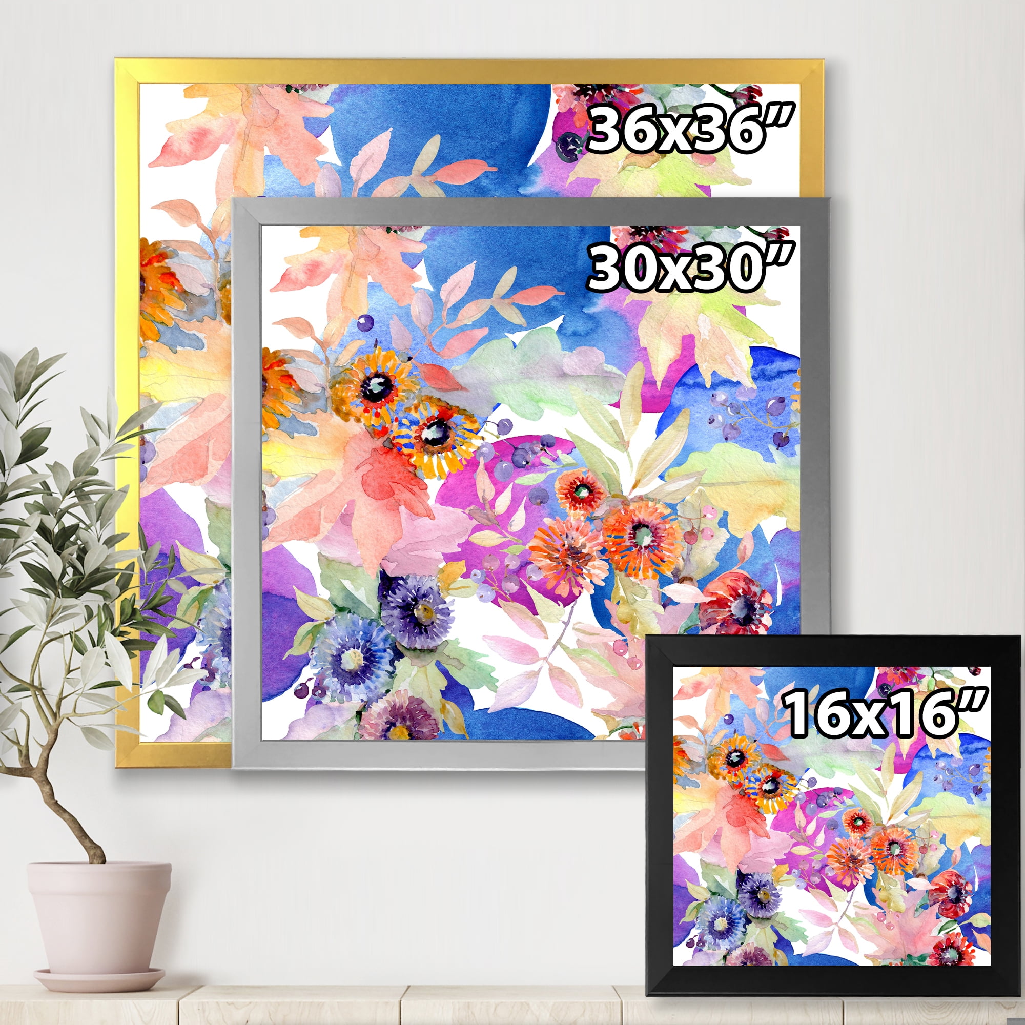 Designart 'Wildflowers and Vibrant Wild Spring Leaves IV' Modern Framed Art Print