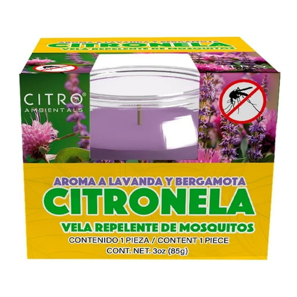 Vela repelente de Mosquitos CitroAmbientals de Citronela, Lavanda y Bergamota 85 g
