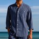 thumbnail image 1 of Blusa y camisa de manga larga con cuello alto para hombre, camisa transpirable con bolsillo y estampado a rayas de cuello alto de moda, de poliéster., 1 of 5