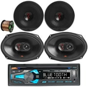 Dual Electronics XDM290BT Single DIN CD Bluetooth MP3 AUX USB AM/FM Radio Stereo Receiver w/JBL 9637F 6x9" 3-Way 375W Max, 2x JBL 627F 6.5" 2-Way 225W Max Coaxial Car Audio Speakers + Speaker Wire