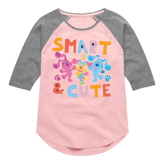 Blue's Clues & You! - Smart & Cute - Toddler & Youth Girls Raglan Graphic T-Shirt