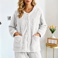 thumbnail image 2 of Moxiu Bed Jackets Womens Cozy Soft Fleece Plush Jacket Floral Texture Pajama Top with Pockets Button Front Lounge Sleepwear White,S, 2 of 9