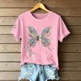 thumbnail image 4 of Puliio Womens Butterfly Ribbon Print T Shirt Short Sleeve Casual Awareness Summer Daily Tee, 4 of 5