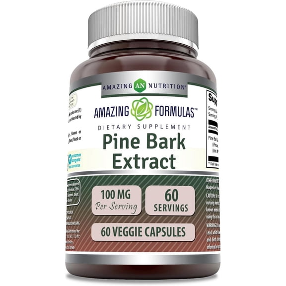 Amazing Formulas Pine bark Extract 100mg Per Serving 60 Veggie Capsules | Non-GMO | Gluten Free | Suitable for Vegetarians