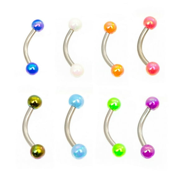 Eyebrow Ring Curve barbells pack of 8 with Bright Colors Acrylic Balls 16g