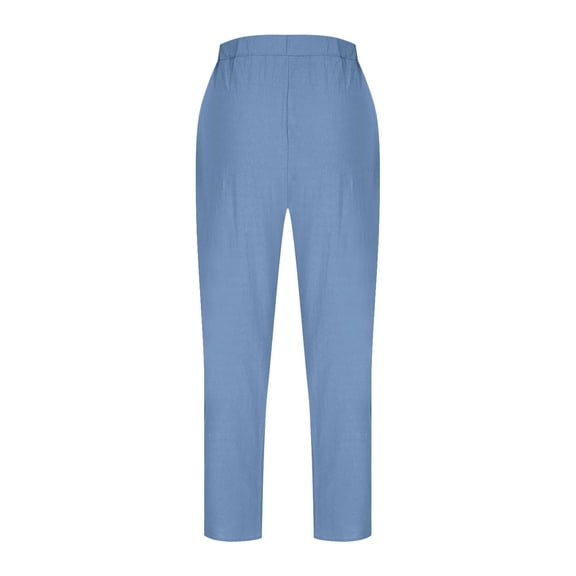 Costeam Womens Solid Linen Blend Barrel Ankle Pants Dual Side Curved Patch Pockets Wide Elastic High Waist Loose Baggy Fit Lightweight Breathable Casual Long Trousers