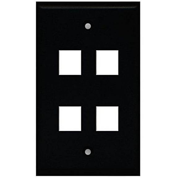RiteAV Blank Wall Plate for Keystone Jacks - Black 1 Gang 4 Port