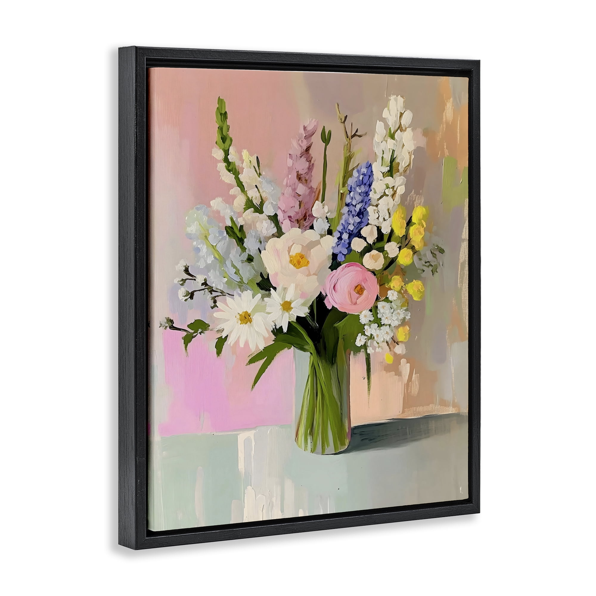 Stupell Industries Glass Vase with Spring Blooms Black Framed Floater Canvas Wall Art, design by The Prints Vibe