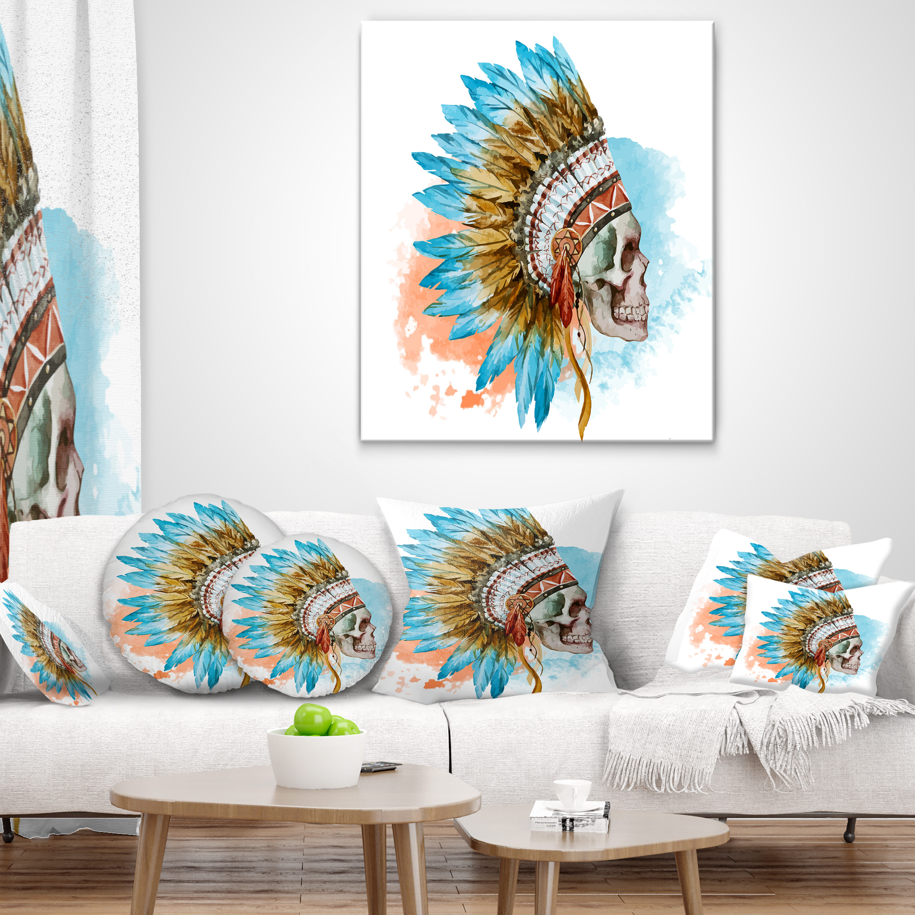 Designart Ethnic Skull - Abstract Throw Pillow - 16x16