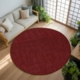 thumbnail image 3 of Dark Red 7ft Round Rug, Farmhouse Burlap Solid Red Color Modern Linen Texture Non-Skid Rubber Backing Large Area Rugs - Living Room Bedroom Home Office, Indoor Floor Mat Carpets Washable Rug, 3 of 9
