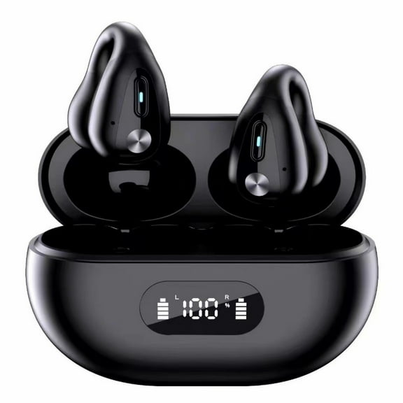 Bluetooth 5.3 Open-Ear Wireless Earbuds Ear-Clip Headphones, Touch Control Earphones, HiFi Stereo Headphones, IPX5 Waterproof Earphones, LED Display Wireless Earphones Sport Headphones