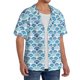 thumbnail image 2 of Balery Blue Fish Scale Texture Camisa Casual de Manga Corta con Botones para Hombre, Texturizada, Estilo Cubano, para Playa, Verano-Large, 2 of 5