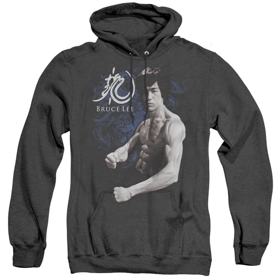 Bruce Lee Dragon Stance Adult Heather Hoodie Sweatshirt Black