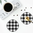 thumbnail image 4 of Honeii White And Black Plaid print Leather Coaster Set of 4, ideal for safeguarding your furniture from drinks spills and effortless cleanup-Round Shape, 4 of 6