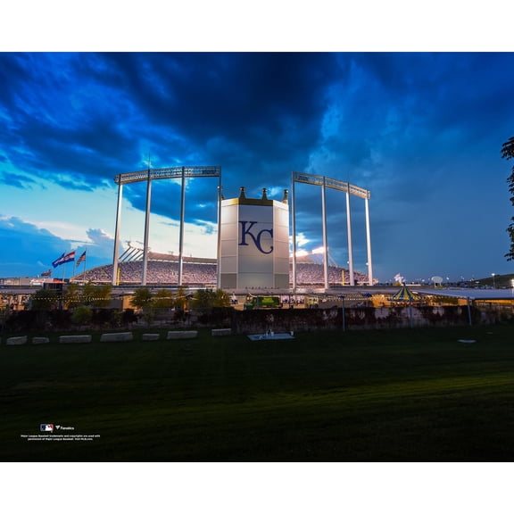 Kansas City Royals Unsigned Kauffman Stadium Outside the Stadium Sunset Photograph