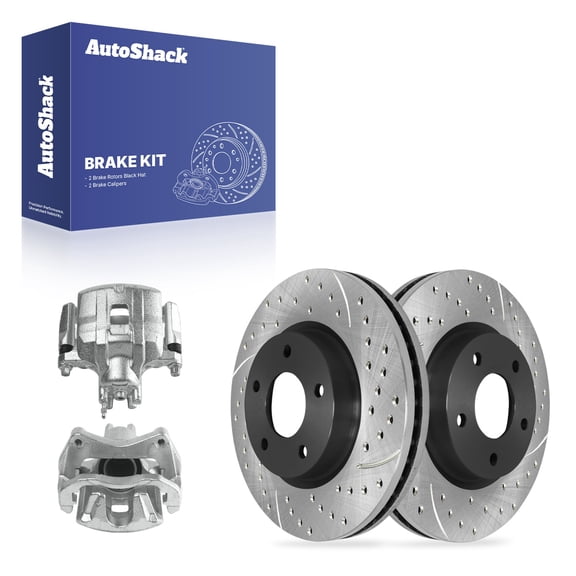 AutoShack Front Vented Drilled & Slotted E-Coated Brake Rotor   Caliper 4-PC Brake Kit Replacement for 2007-2020 Mitsubishi Outlander 2011-2024 Mitsubishi Outlander Sport ShadowGuard 11.57" (294 mm)