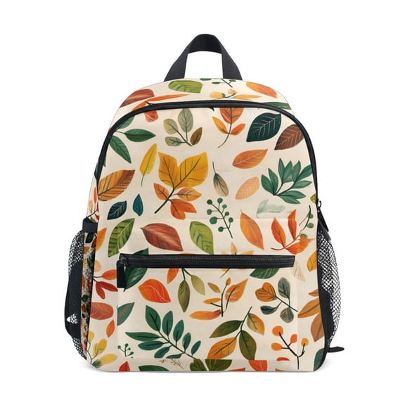 FORMRS School Backpack with Front Zippered Pocket 12" Student Travel Daypack, Beige Retro Leaves