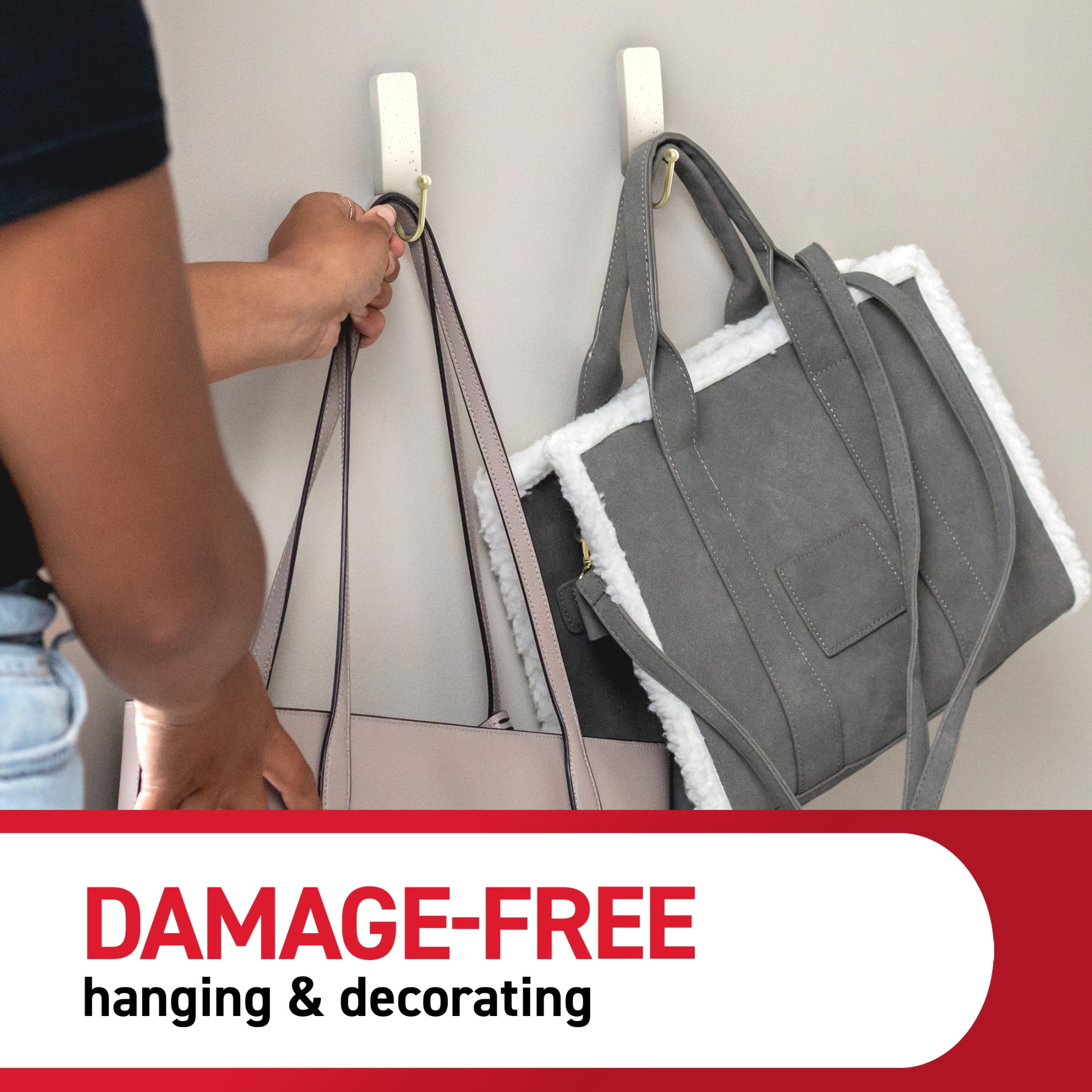 Command Medium Decorative Hooks, Cream Speckle, Holds 3 lbs., 2 Wall Hooks, 4 Strips