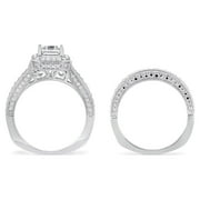 Jay Heart Designs 925 Sterling Silver Simulated White Diamond Squared Bridal Engagement Ring Set