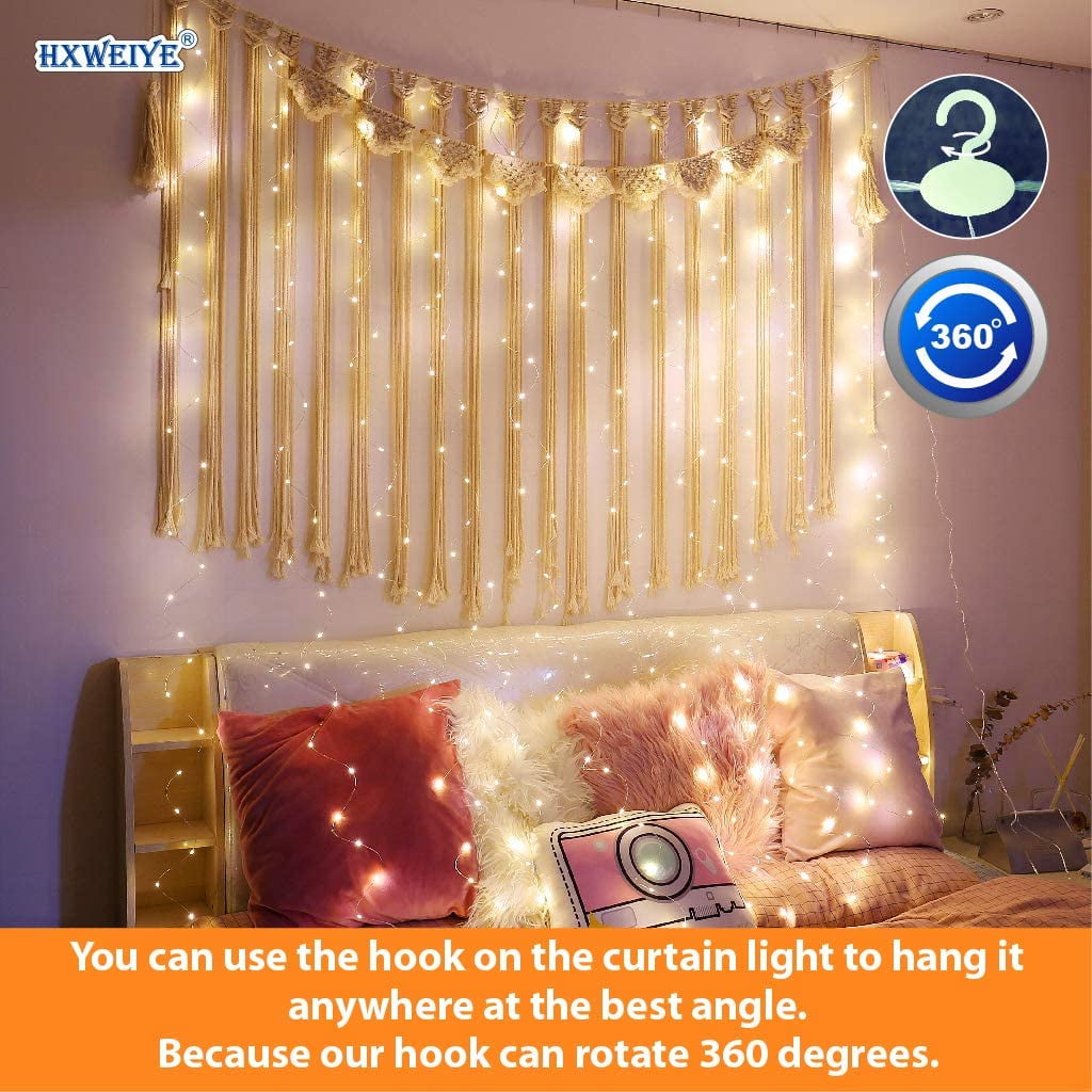 2 Pack Warm White 300LED Fairy Lights, 9.8x9.8ft LED String Lights with Timer & 8 Modes, USB Plug-in Rotating Clips & 12 Hooks for Bedroom Indoor Outdoor Wedding Decor