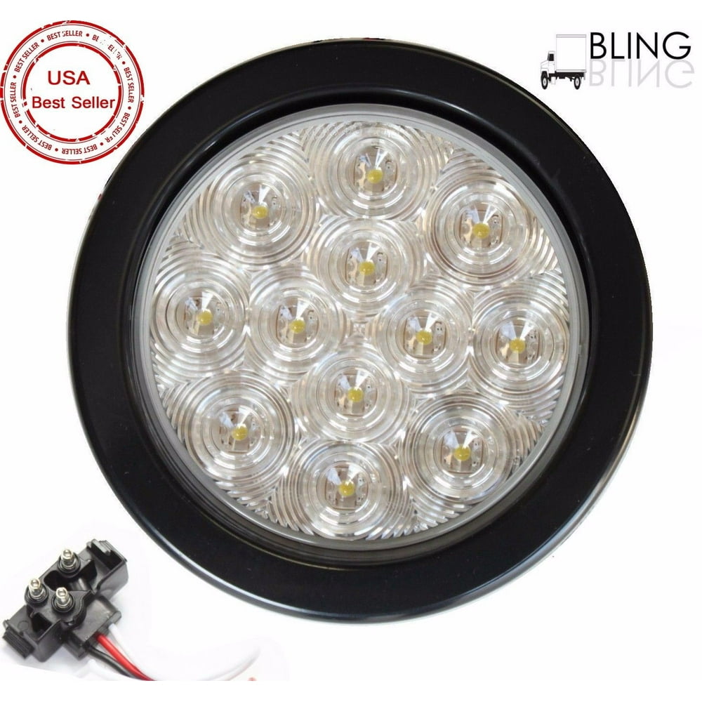 LED 4" ROUND BACKUP REVERSE LIGHT KIT INCLUDE GROMMET PLUG CLEAR LENS