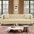 thumbnail image 1 of Mid-Century Chesterfield Sofa – 81" White Faux Leather 3-Seater – Deep Seating with Handmade Button Tufting – 2 Pillows Included – Comfortable Upholstered Seating – Living Room, Apartment,, 1 of 5
