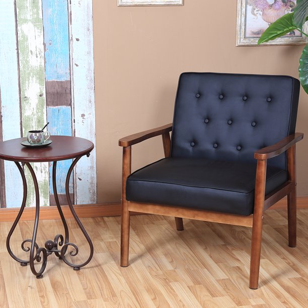 Mid-Century Modern Armchair Chair, 30" x 27" x 33" Upholstered PU