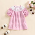 thumbnail image 2 of Afdoent Girls Dresses Smocked Dress With Embroidery Floral Party Gown Plaid Ruffled Sleeves Casual Play Outfit 12-18 Months, 2 of 9