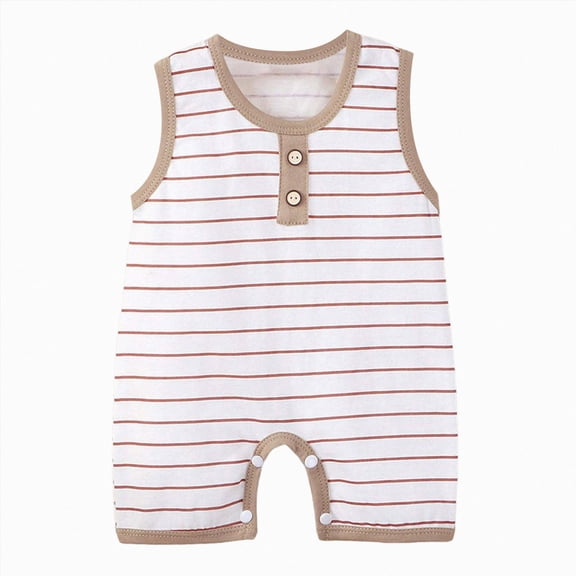 Xyant Newborn Baby Boy Clothes Summer Sleeveless Cotton Tank Romper Striped Jumpsuit Button One Piece Outfit (Coffee,3-6 Months)