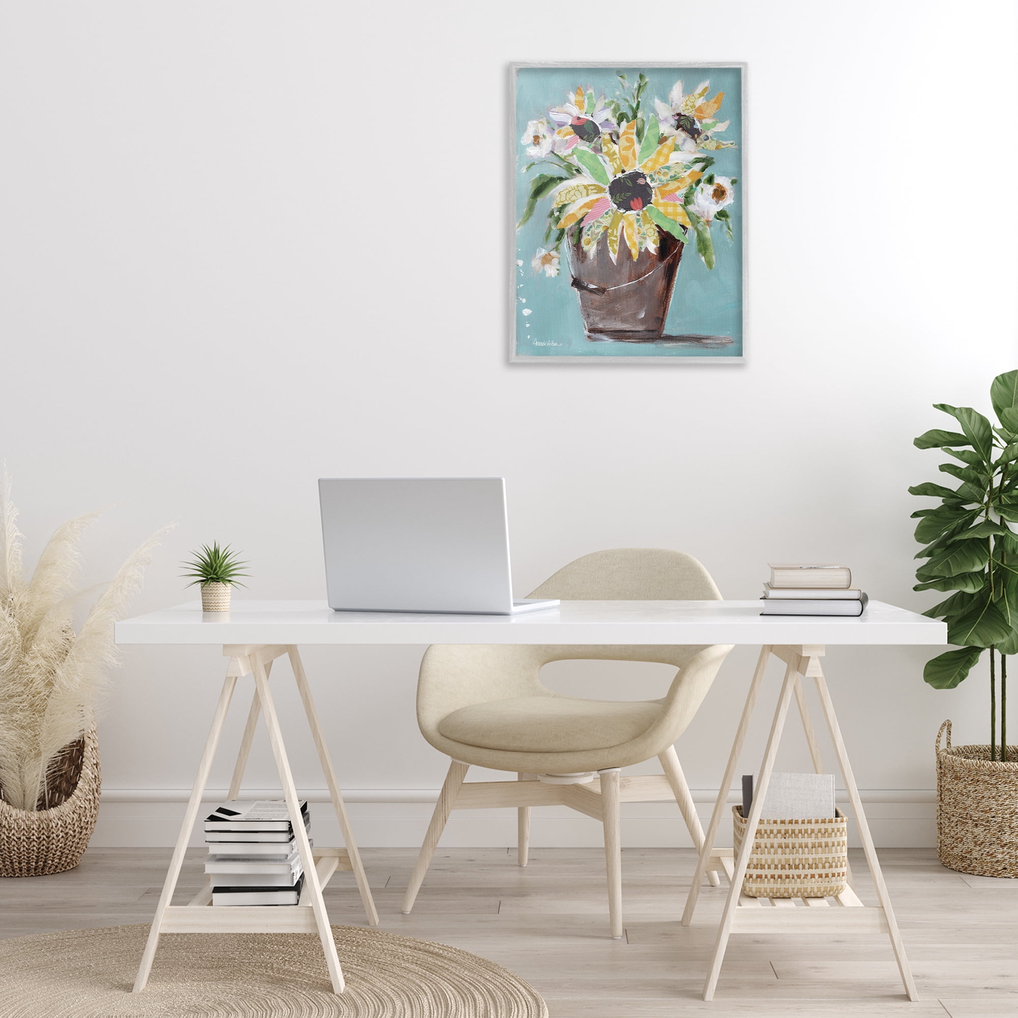 Stupell Industries Flower Bucket Bouquet Botanical & Floral Painting Gray Framed Art Print Wall Art, 24 x 30