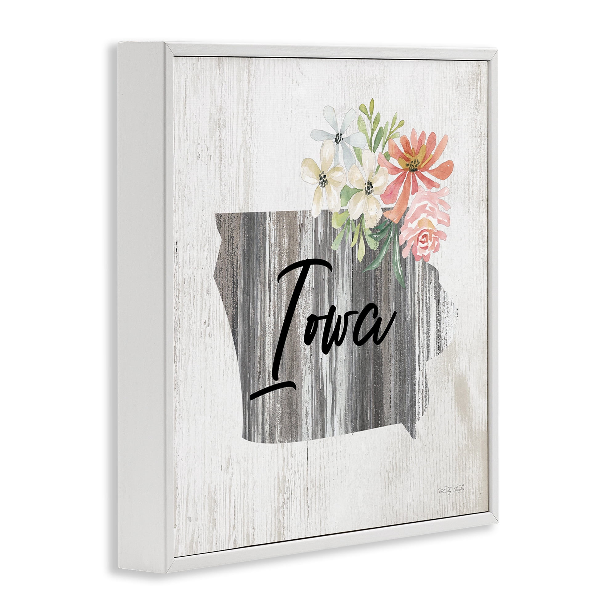 Stupell Industries Shabby Chic Iowa Botanical & Floral Painting White Framed Art Print Wall Art, 24 x 24
