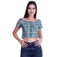 thumbnail image 1 of Moomaya Printed Viscose Crop Top Short Sleeve Zipper Tunic Womens Summer Tops, 1 of 4