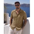 thumbnail image 3 of Men's Short Sleeve Button Down Shirt, Vertical Textured Stripe Casual Summer Beach Shirt, Lightweight Breathable Fashion Top with Front Pocket Khaki M, 3 of 7