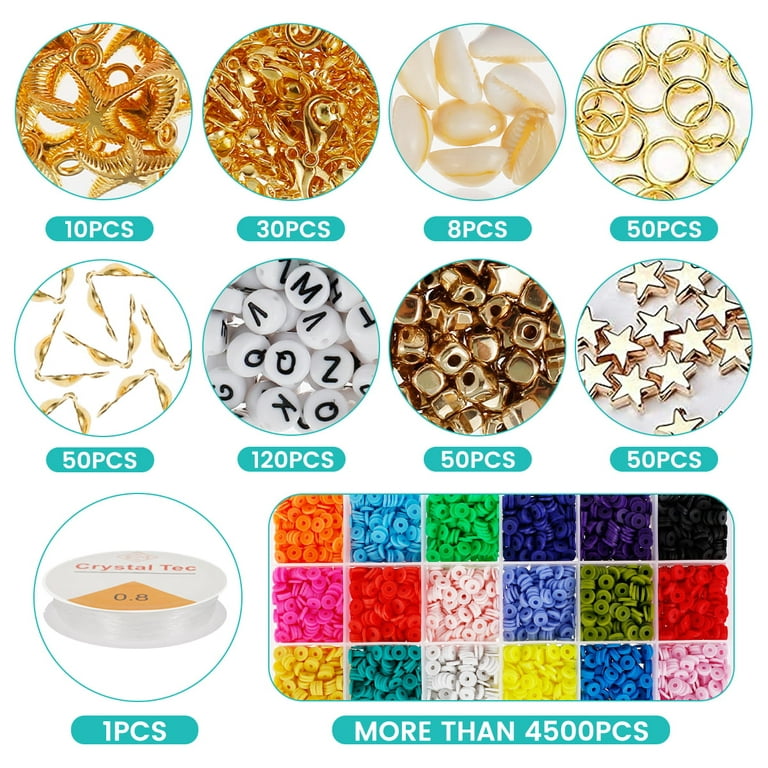 Hands DIY Clay Heishi Beads Flat Round Polymer Clay Beads 6mm Clay Spacer  Beads with Letter Beads Pendant Charms Jump Rings and 10m Elastic String 