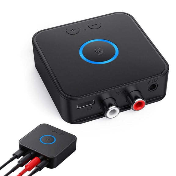 Bluetooth 6.0 Audio Adapter Receiver Transmitter 2-in-1, RCA 3.5mm AUX Wireless Dongle for Home Stereo Speakers TV Car Hands-Free