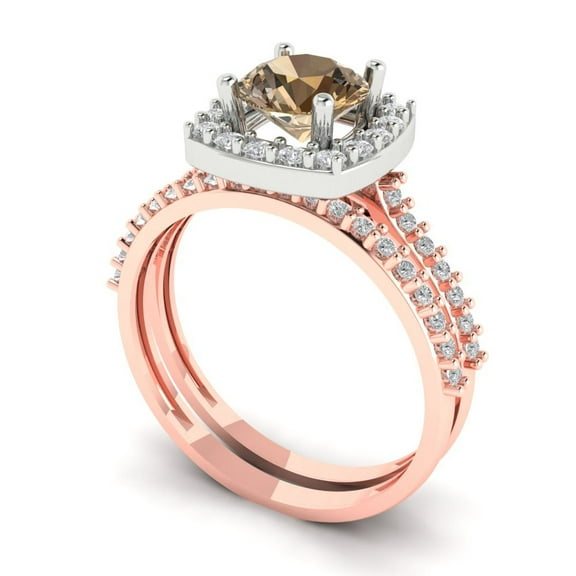 Clara Pucci 18K Rose/White Gold 1.495 Simulated Champagne Engraveable Engagement Ring   Wedding Band Set