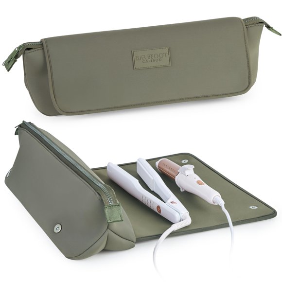 Hair Tools, bolsa de viaje y alfombrilla resistente al calor, diseño de caribú descalzo