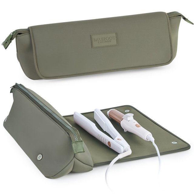 Hair Tools, bolsa de viaje y alfombrilla resistente al calor, diseño de caribú descalzo