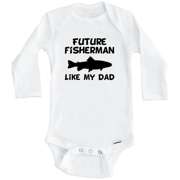 Future Fisherman Like My Dad Fishing One Piece Baby Bodysuit (Long Sleeve), 0-3 Months White