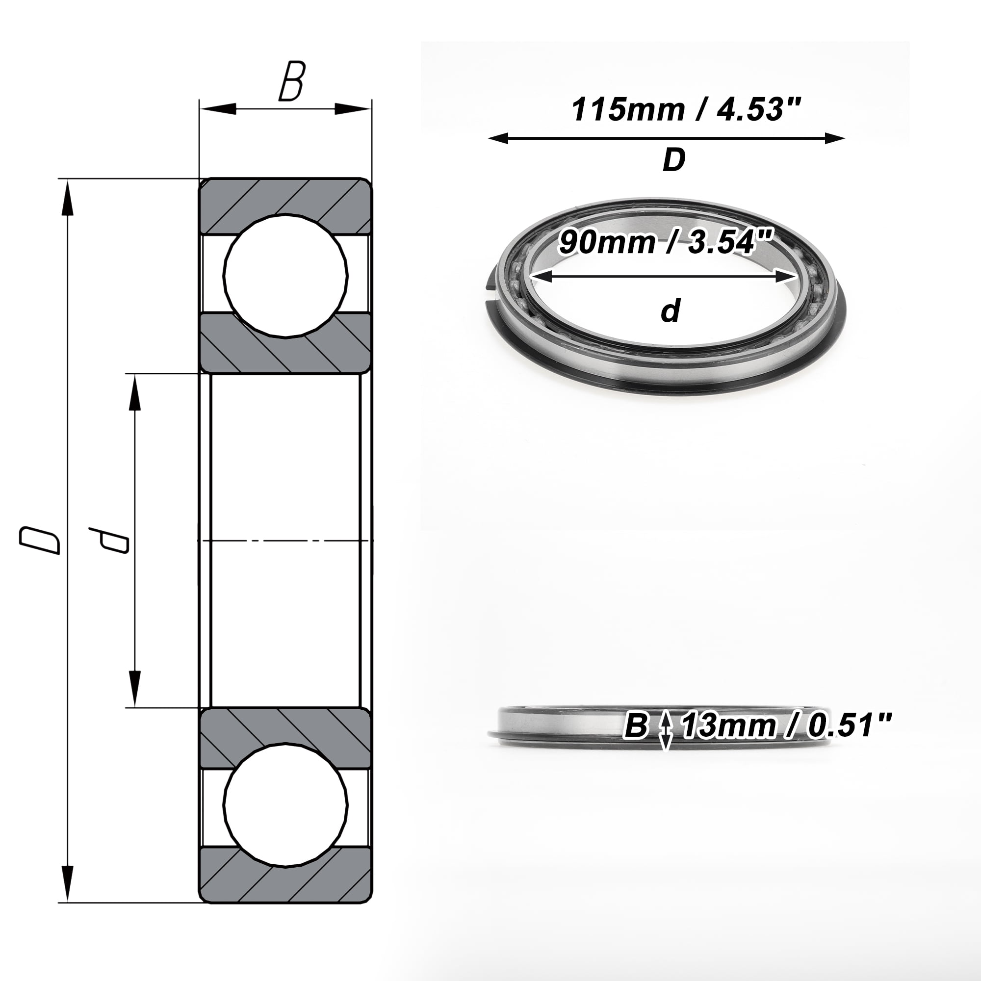 Unique Bargains 6818NR Deep Groove Ball Bearings 90x115x13mm P0 Open Type Lubricated Bearings 1 Pc Car Scooter Skateboard Wheel Universal Silver Tone