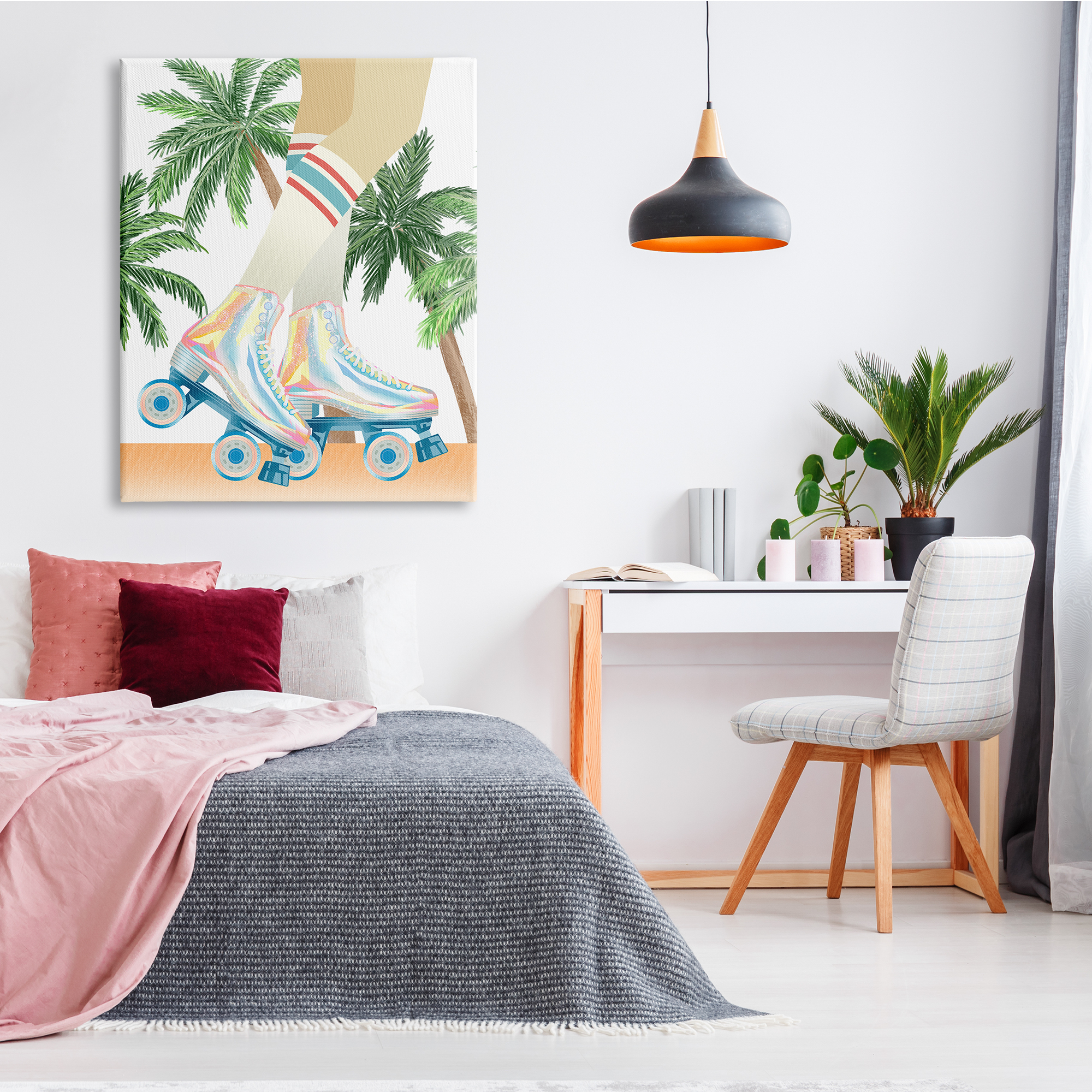 Stupell Indtries Retro Pop Roller Skates Tropical Palm Tree Summer,36 x 48,Design by Ziwei Li