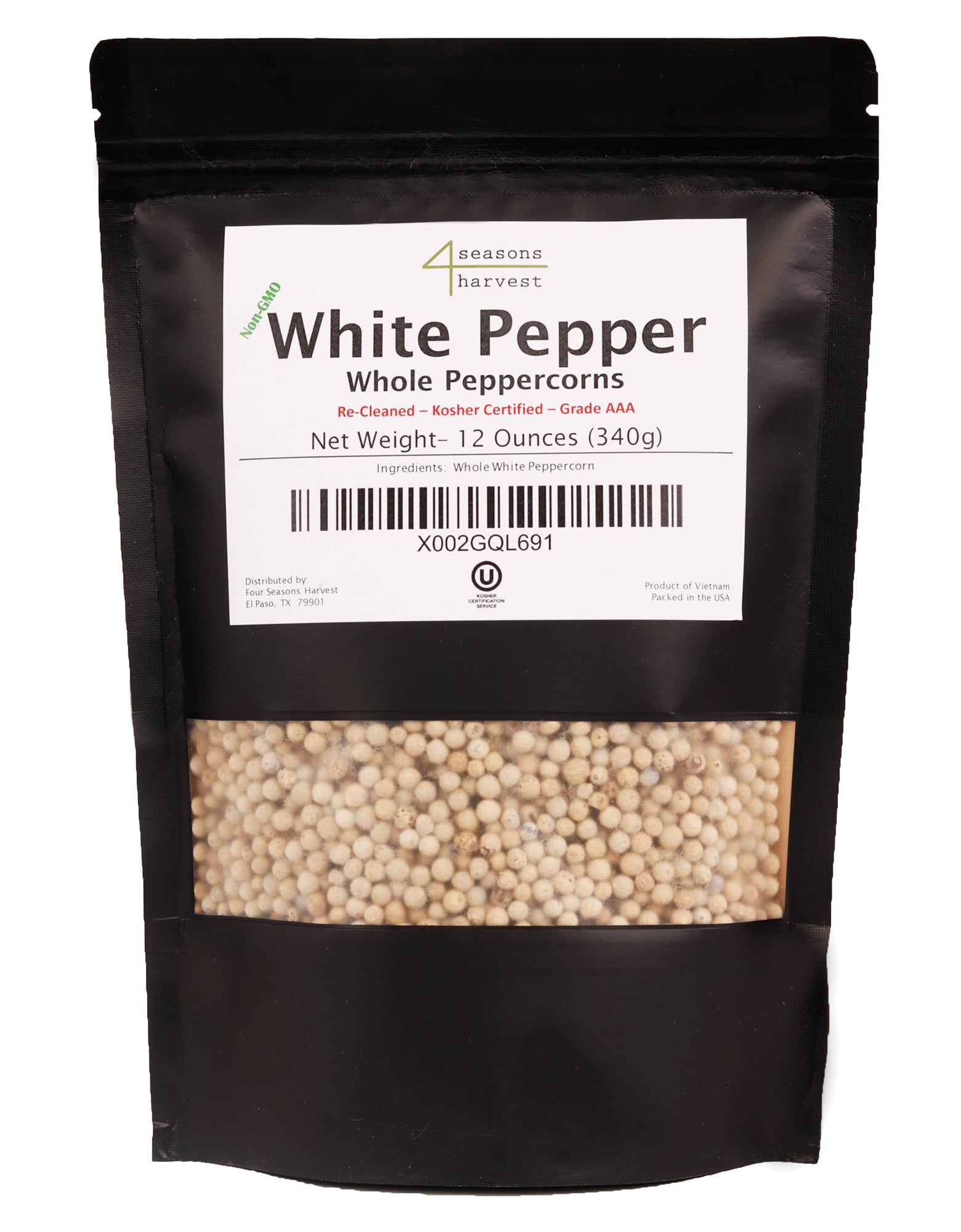 Whole White Peppercorn Perfect for Grinders (NonGMO, Kosher, Grade
