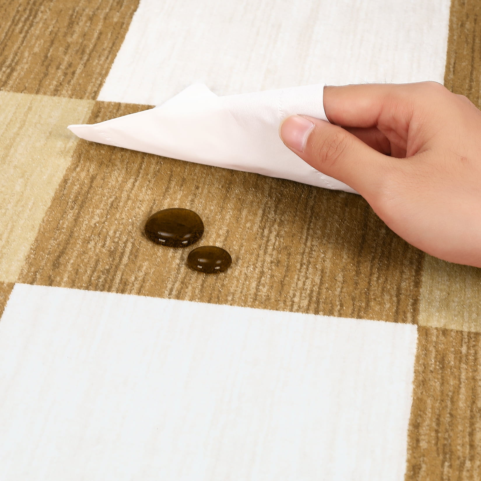 Garvee 5' x 7' Modern Geometric Area Rug Checkered Rug Washable Rugs Indoor Soft Foldable Accent Carpet, Tan