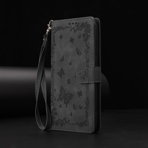 ELEHOLD Case for Moto G 5G (2025), Shockproof Leather Wallet Stand Phone Case with Wrist Strap, Magnetic Closure,Black