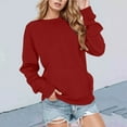 thumbnail image 2 of LIIPEE Women Hoodless Warm Solid Color Long Sleeve Round Neck Casual Athletic Pullover Tops With Pocket Woman Versatile Holiday Party Photoshoot Sweatshirts,Brick Red,S, 2 of 4
