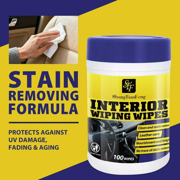 100 Count Car Leather Dashboard Cleaning Wipes ,  Instant Dust/Grime/Fingerprint Remover | Restore Shine & Protect Vinyl/Leather/Plastic Surfaces, No Rinse Ready-to-Use