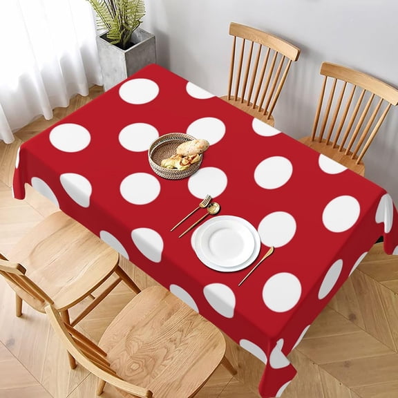Rectangle Tablecloth Polka Dots on Red Oblong Table Cover Washable Table Cloths for Kitchen Dinning Party Tabletop Modern Decoration 60 x 102inch