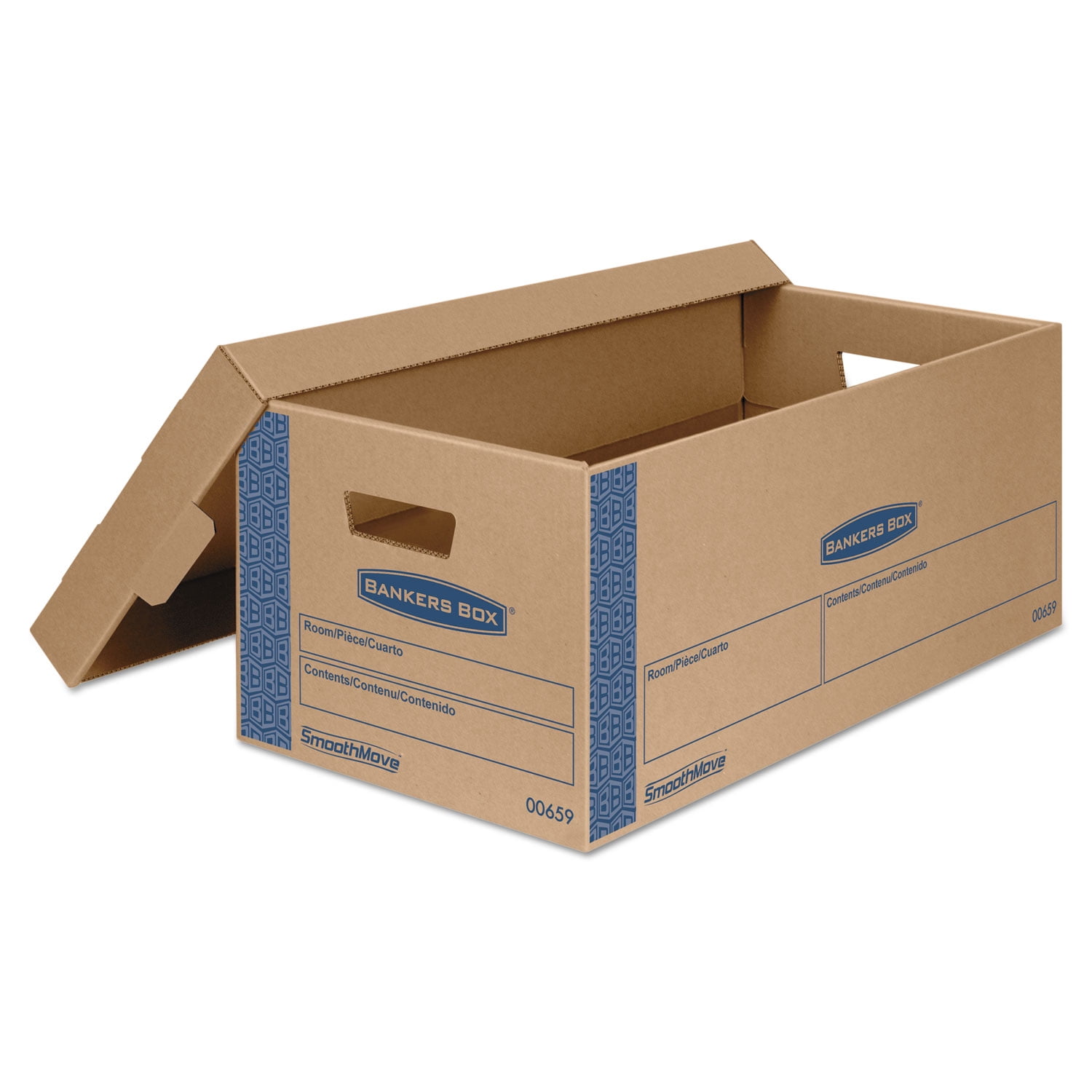 Bankers Box SmoothMove Prime Small Moving Boxes, Lift Lid, 24L x 12W x 10H, Kraft/Blue, 8/CT - FEL0065901